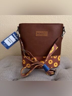 Wrangler Brown Crossbody with Sunflower Accent